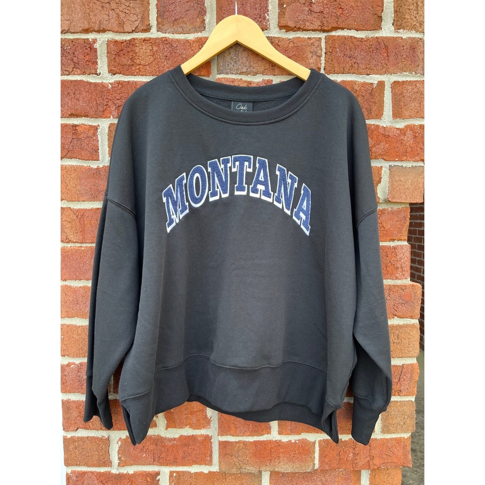 Oak & Trellis Montana Chenille Graphic Sweatshirt Womens 1X Black Oversized